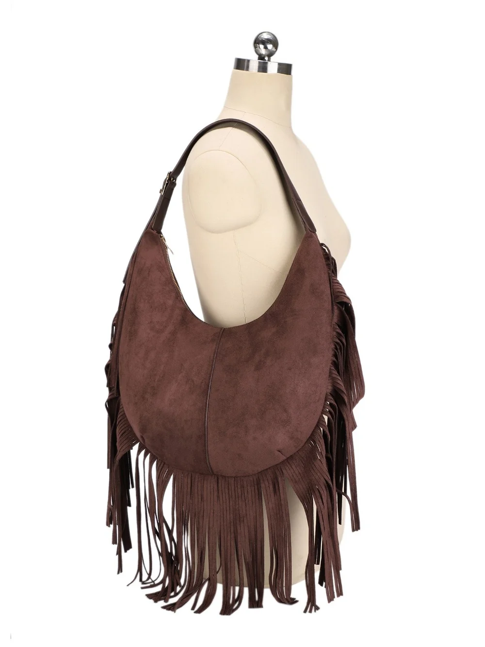 Suede Fringe Hobo Bag